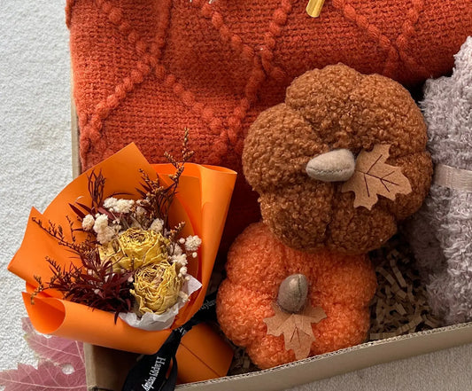 Fall Season Basket for Friends and Family with Blanket & Pumpkin Mug Basketful Gifts