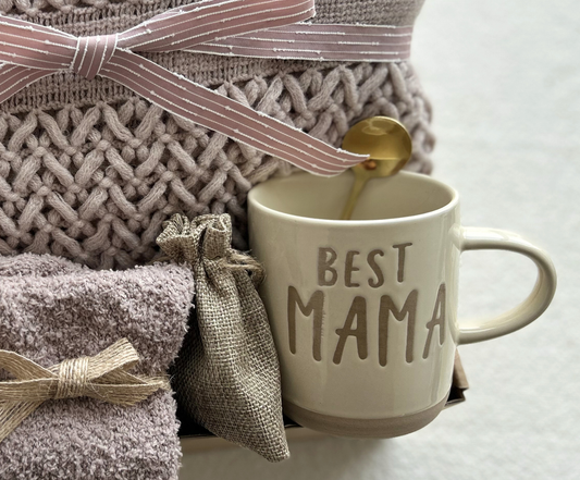 Cozy Gift Basket for Mom: "Best Mama" Mug, Fuzzy Socks & Waffle Blanket