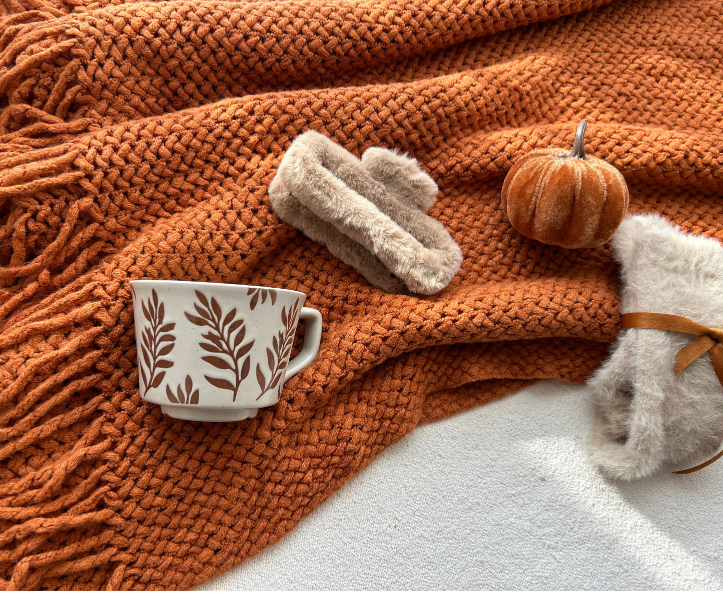 Fall Season Care Package Basket for Women with Thick Blanket & Mug