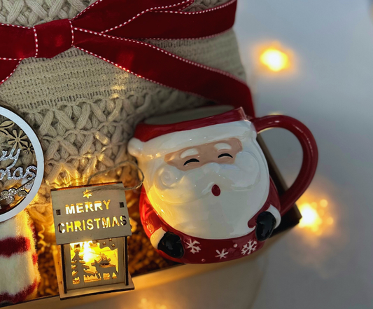 Christmas Gift Baskets with Cozy Blanket and Festive Santa Mug Basketful Gifts