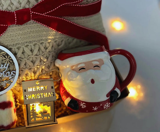 Christmas Gift Baskets with Cozy Blanket and Festive Santa Mug Basketful Gifts