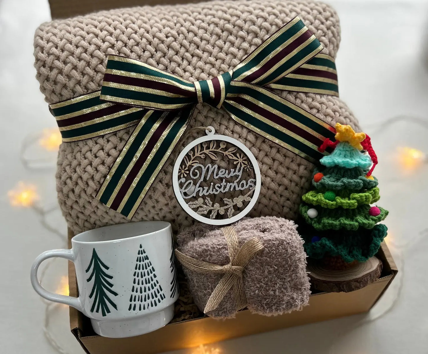 Christmas Gift Baskets for Family & Friends with Cozy Blanket and Xmas Mug Basketful Gifts