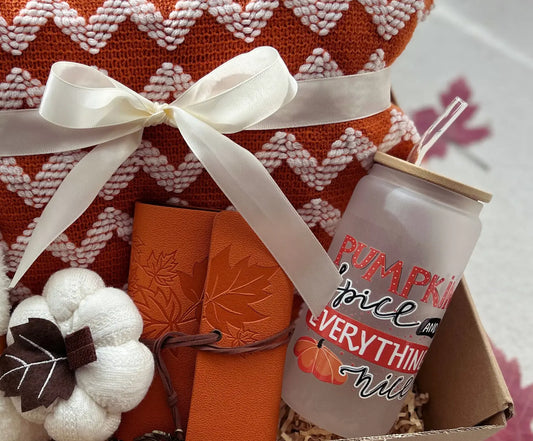 Cozy Gift Basket with Pumpkin Spice Tumbler Basketful Gifts