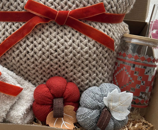 Sending Hugs Fall Gift Baskets with Crochet Pumpkin Boho Style Basketful Gifts