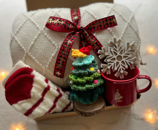 Chritmas Gift Box with Crochet Santa & Cozy Blanket