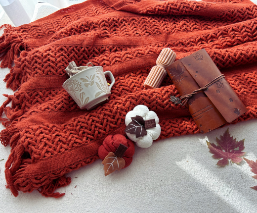 Cozy Fall Gift Basket with Blanket and Pumpkin,Boho Aesthetic Gift Basket for Women