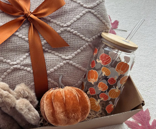 Sending Hugs in Fall Season Basket with Blanket and Pumpkin Tumbler Basketful Gifts