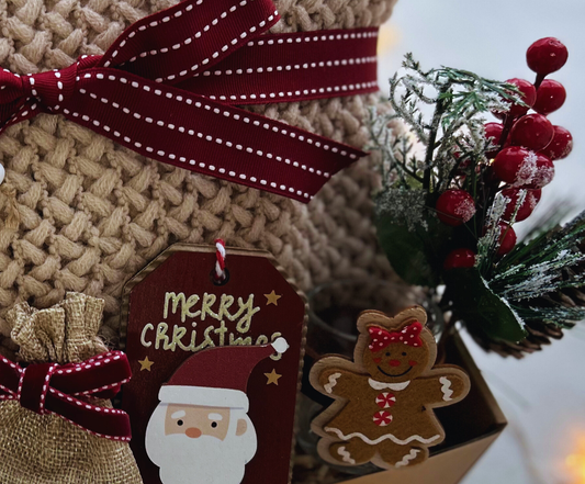 Christmas Gift Baskets for Her with Cozy Blanket and Gingerbread Girl Candle Holder Basketful Gifts
