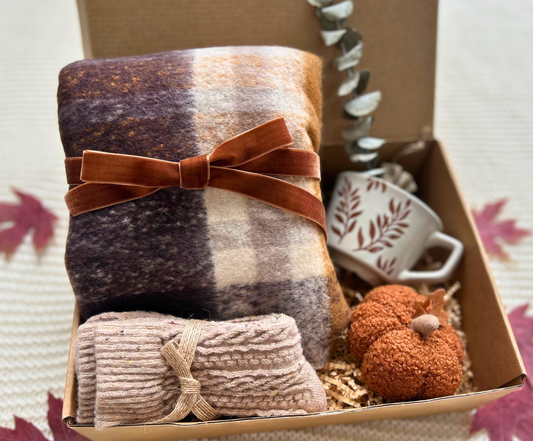 Stay Cozy Fall Gift Basket – Sherpa Wrap, Tumbler & Autumn Decor for Her (Copy) Basketful Gifts