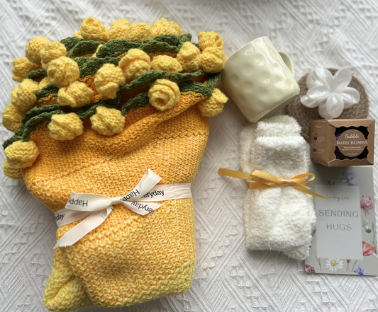 Get Well Gift Basket with Handmade Crochet Rose Bouquet and Spa Essentials