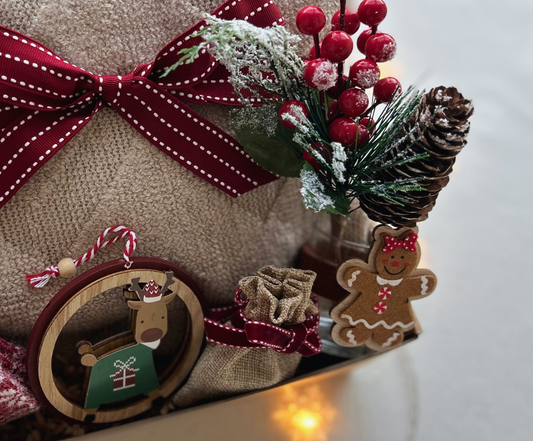 Christmas Gift Baskets for Her with Cozy Blanket and Wool Reindeer Socks