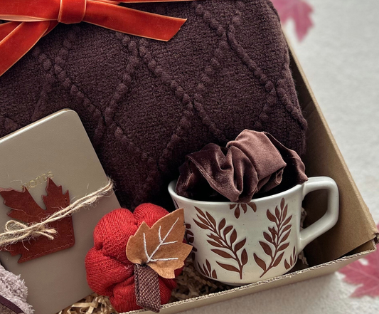 Happy Fall Gift Basket for Women with Blanket & Mug