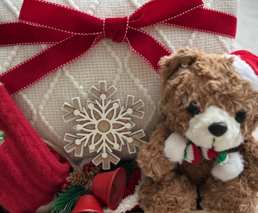 Christmas Bear Gift Basket with Cozy Wrap & Holiday Teddy Bear Basketful Gifts