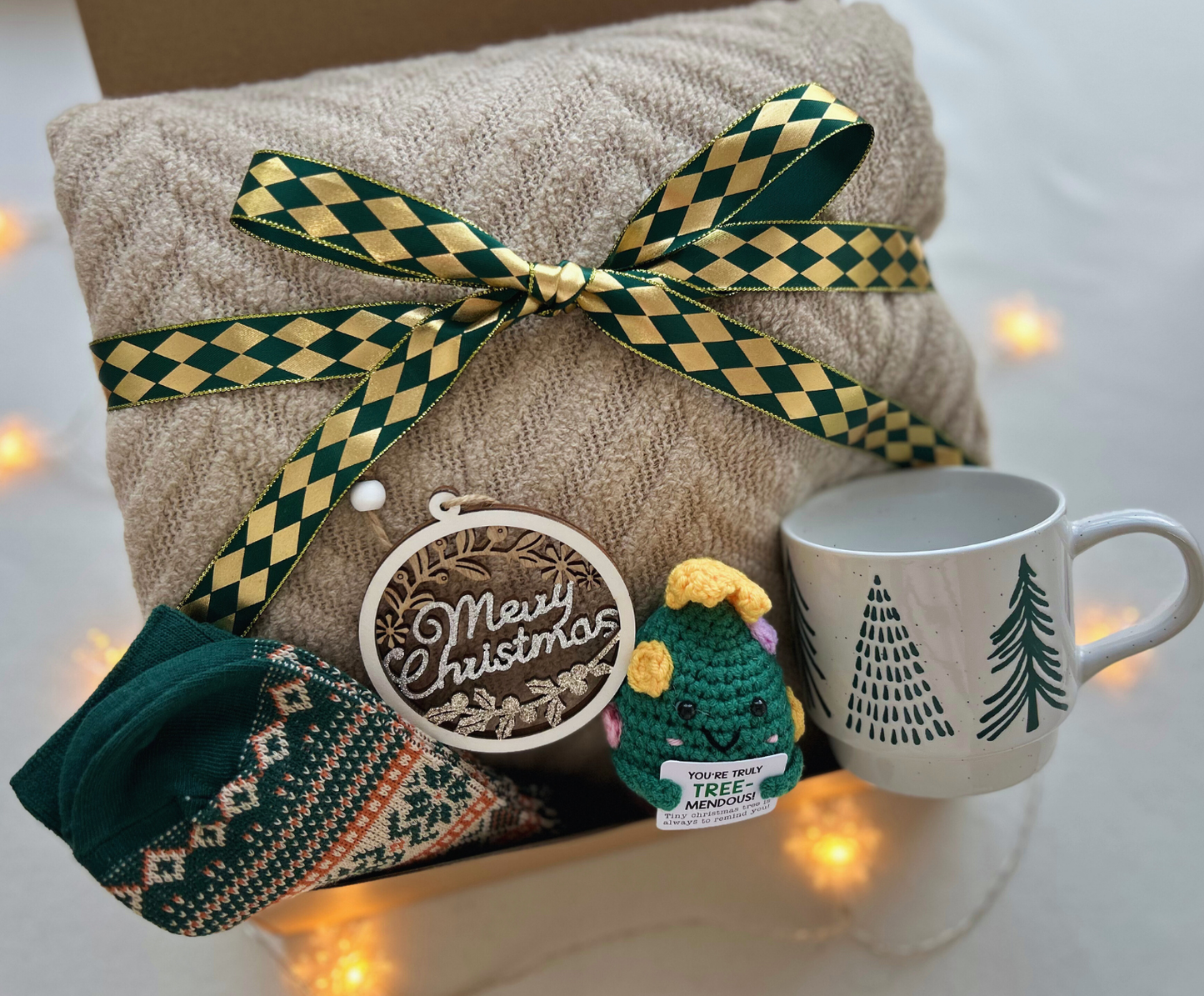 Christmas Gift Baskets for Him with Cozy Blanket and Xmas Mug