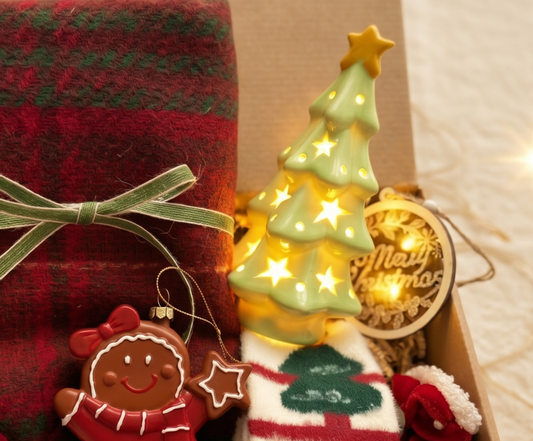 Twinkle & Joy Christmas Gift Box for Her – Scarf, Fuzzy Socks & Tree Light Basketful Gifts