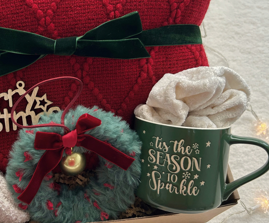 Winter Comfort Christmas Gift Basket for Her – Cozy Blanket, Fuzzy Socks & Holiday Mug Basketful Gifts