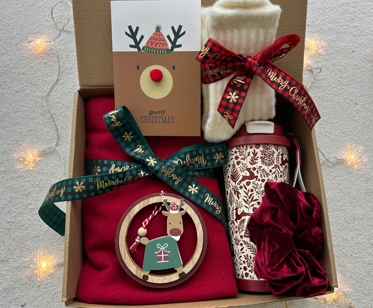 Christmas Gift Baskets for Women with Reindeer Tumbler and Xmas Scarf