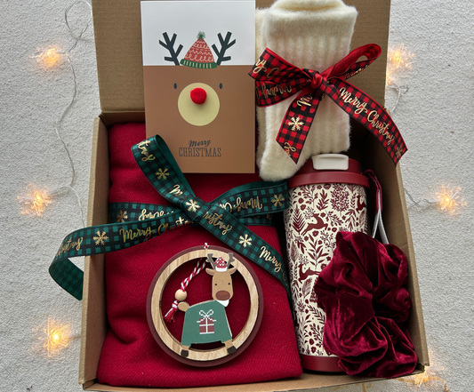 Christmas Gift Baskets for Women with Reindeer Tumbler and Xmas Scarf