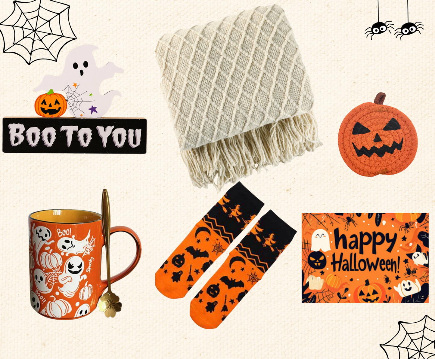 Halloween Gift Basket with Blanket Ghost Mug Cup