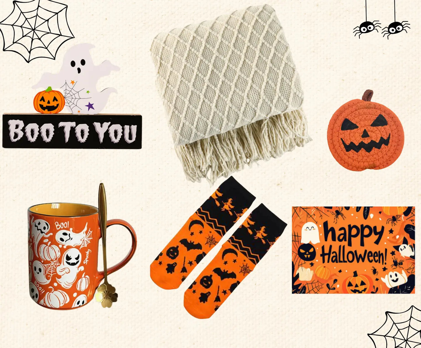 Halloween Gift Basket with Blanket Ghost Mug Cup Basketful Gifts