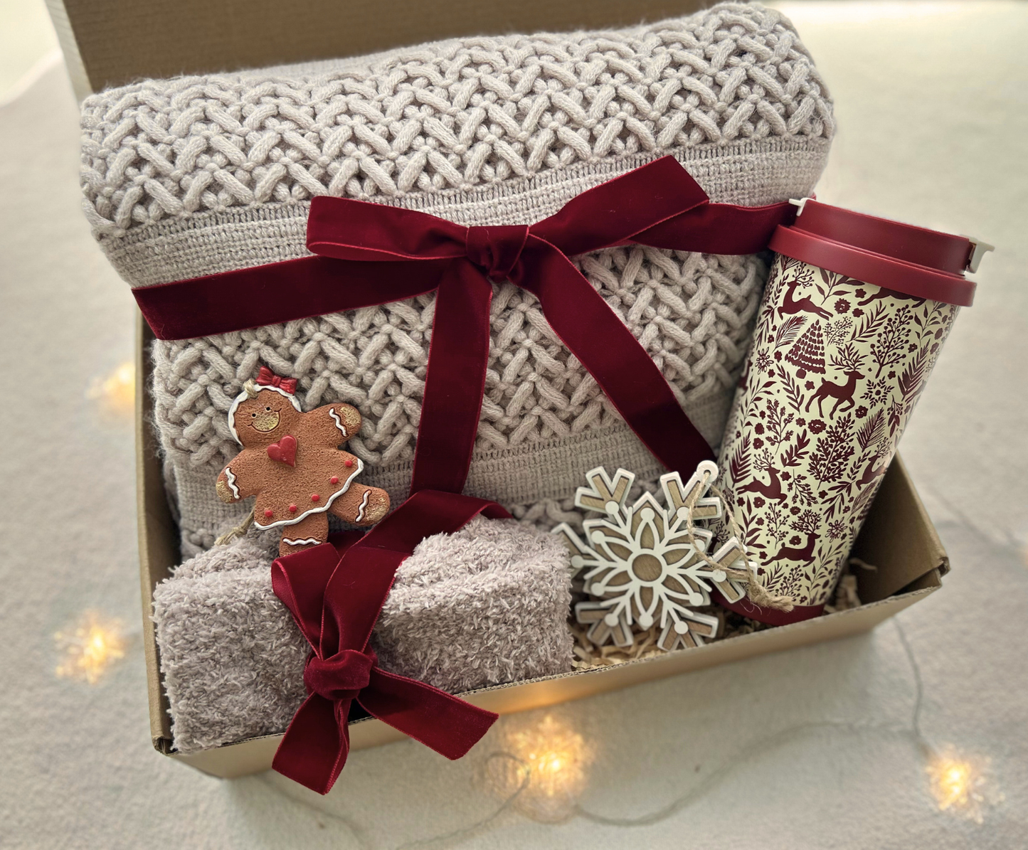 Christmas Gift Basket for Women with Cozy Blanket & Socks