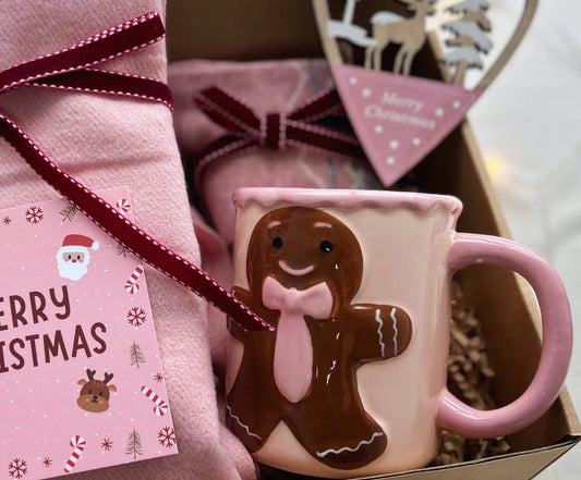 Christmas Comfort Gift for Her - Pink Scarf & Holiday Socks - Basketful Gifts