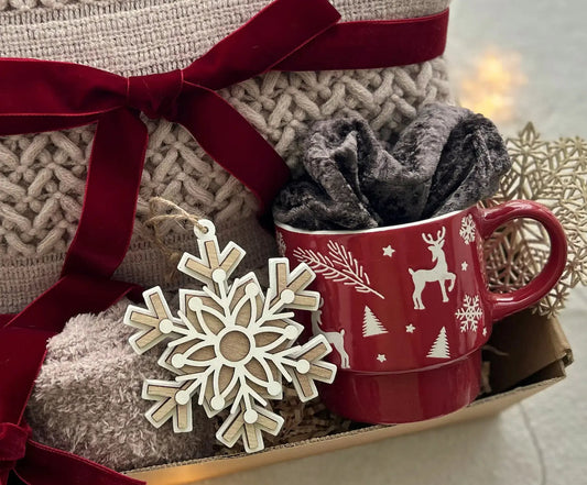 Christmas Gift Basket for Women — Cozy Blanket & Holiday Socks - Basketful Gifts