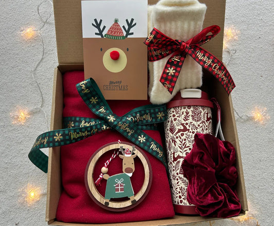 Christmas Gift Baskets for Women with Reindeer Tumbler and Xmas Scarf - Basketful Gifts