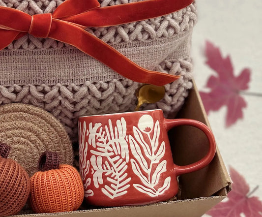 Cozy Care Package with Boho Crochet Blanket Crochet Pumpkin - Basketful Gifts