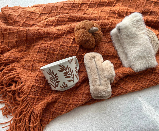 Cozy Winter and Fall Season Care Package Basket for Women with Thick Blanket & Faux Fur Socks - Basketful Gifts