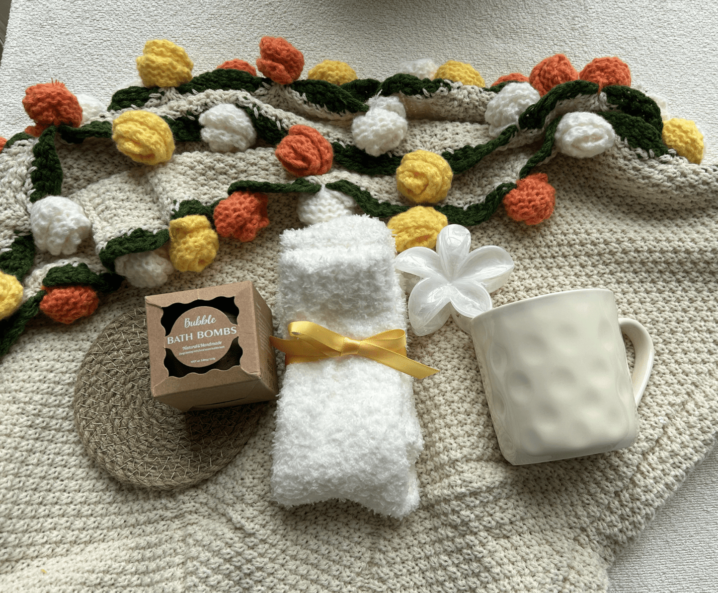 Thinking of You gift basket ceramic mug and self-care essentials - Basketful Gifts