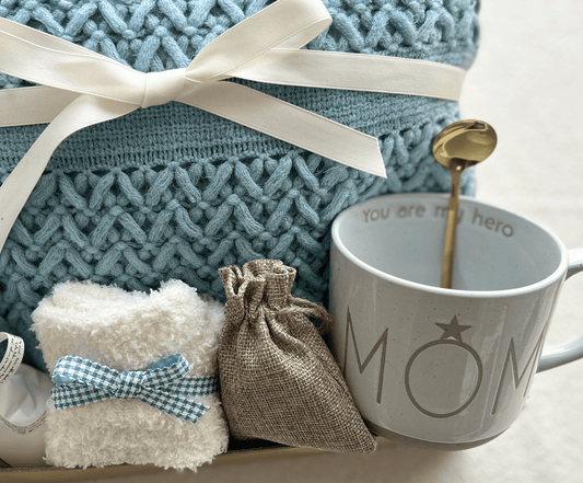 Mom's Day Gift Basket - "You Are My Hero" Cozy Blanket & Mug Set - Basketful Gifts