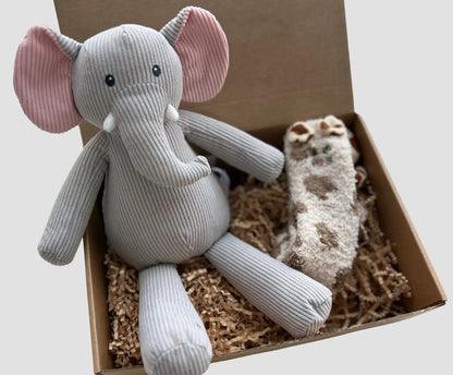 Kids' Get Well Soon Gift Box with Adorable Elephant Plush, 3D Pop-Up Card, and Cozy Socks Basketful Gifts
