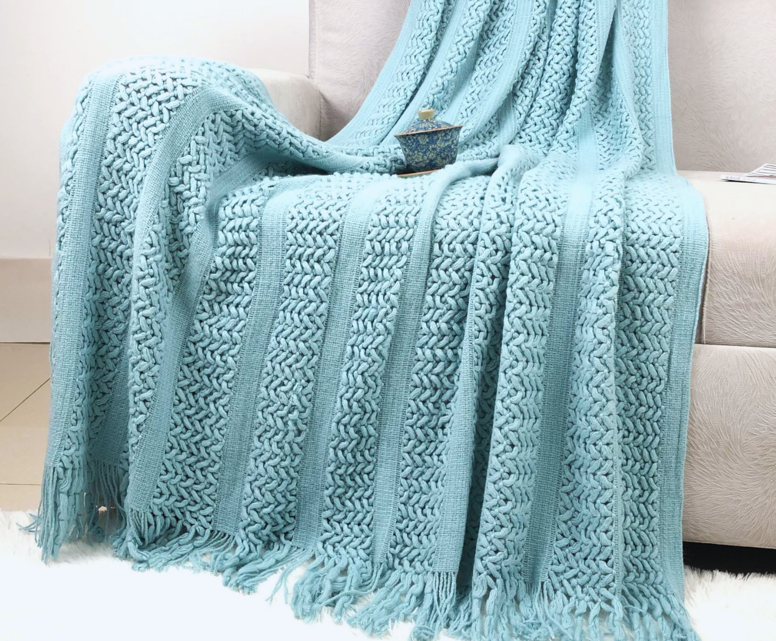 Birthday Baskets with Blue Boho Blanket and Mug Basketful Gifts