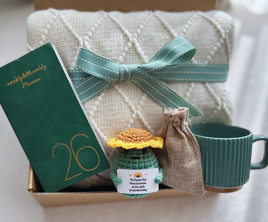 2026 "Perspective & Peace"Gift Basket — Collection for New Beginnings, Hand-Knit Comfort, and Daily Motivation Basketful Gifts