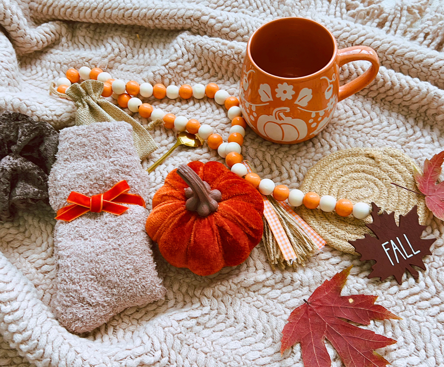 Sending Cozy Hugs Fall Care Package for Her with Blanket & Pumpkin Mug Basketful Gifts