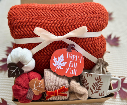Warm Wishes Autumn Comfort Gift Basket – Blanket, Mug & Fall Treats Basketful Gifts