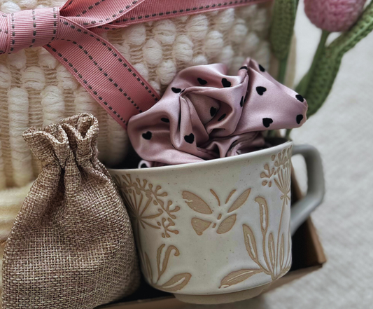 Pink Birthday Baskets with Cozy Blanket & Crochet Tulips Basketful Gifts