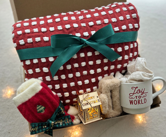 Christmas Gift Box for Family & Friends with Unique Christmas Blanket and Xmas Mug