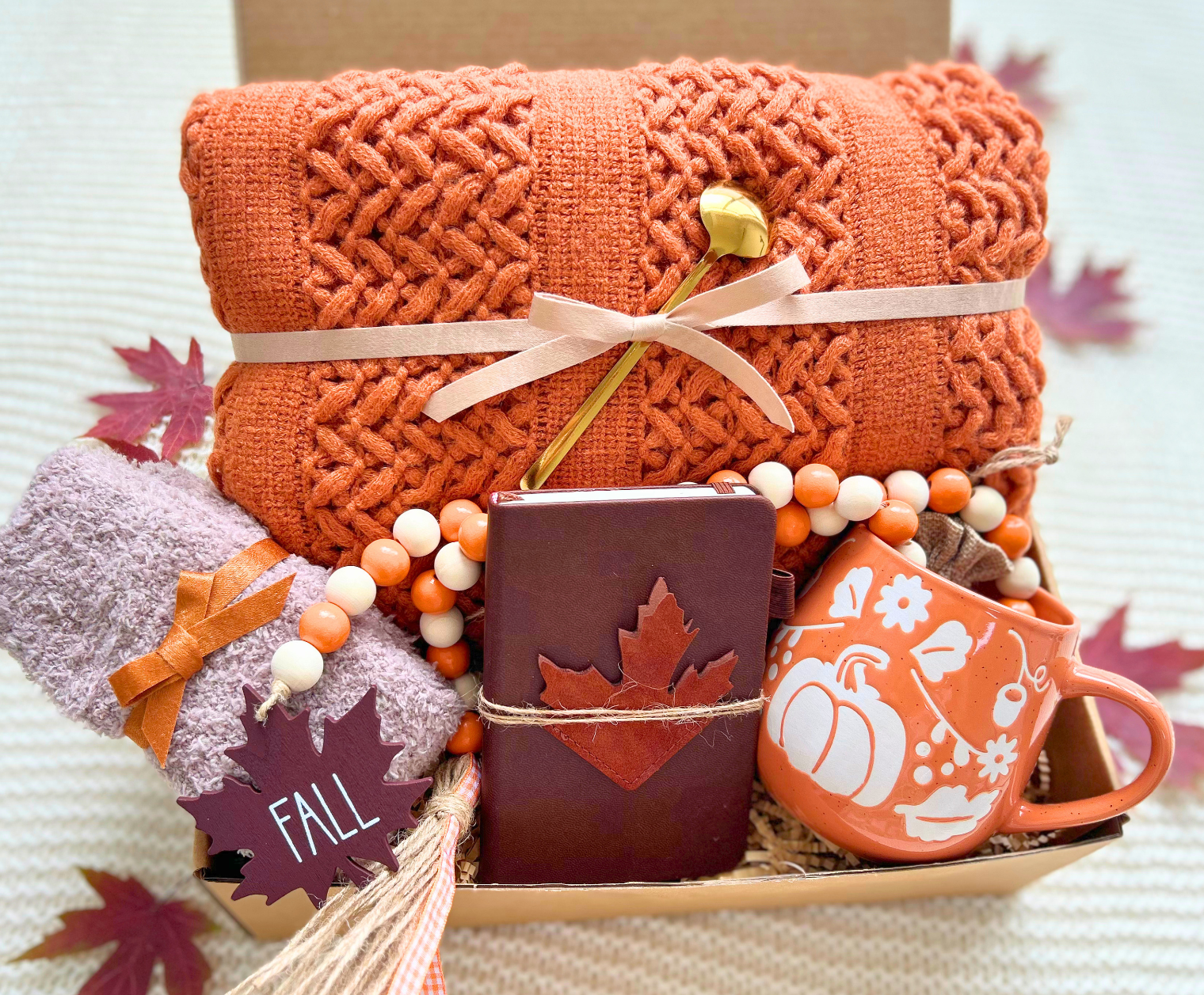 Thinking of You Fall Self Care Package with Cozy Blanket for Best Friend & Family Basketful Gifts