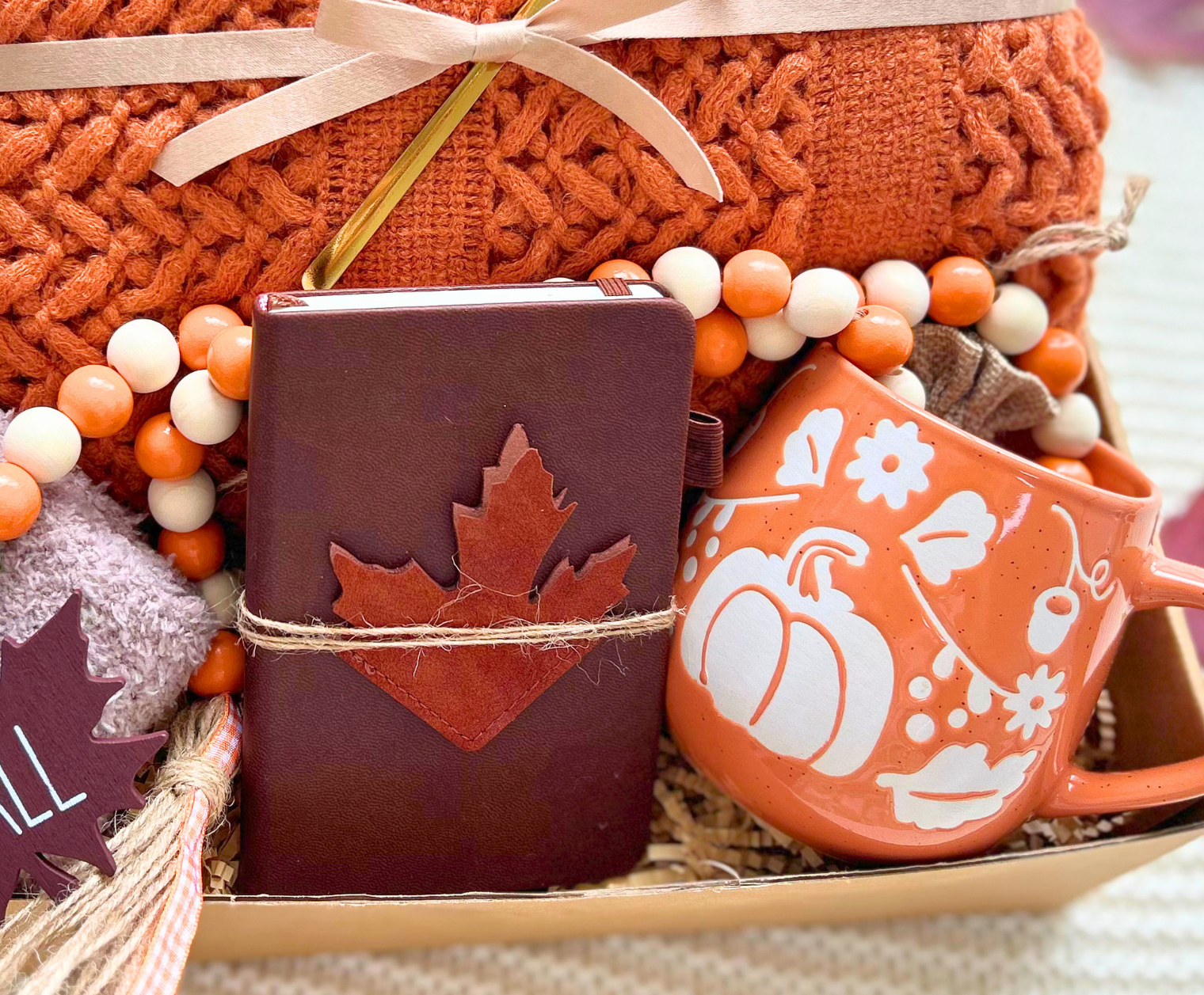 Thinking of You Fall Self Care Package with Cozy Blanket for Best Friend & Family Basketful Gifts