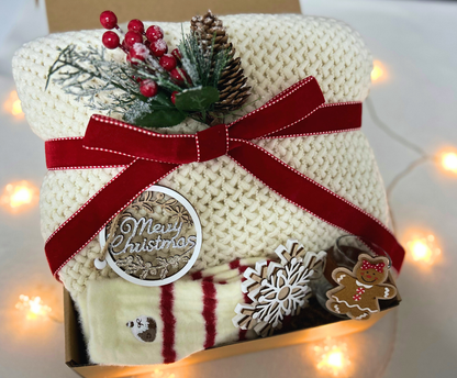 Christmas Gift Baskets for Her with Cozy Blanket and Xmas Fluffy Socks