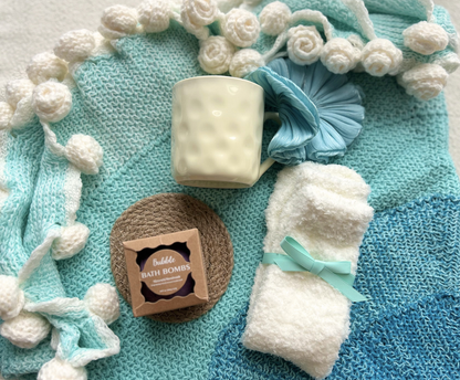Anniversary Gift Basket with Handmade Crochet Rose Bouquet and Spa Essentials