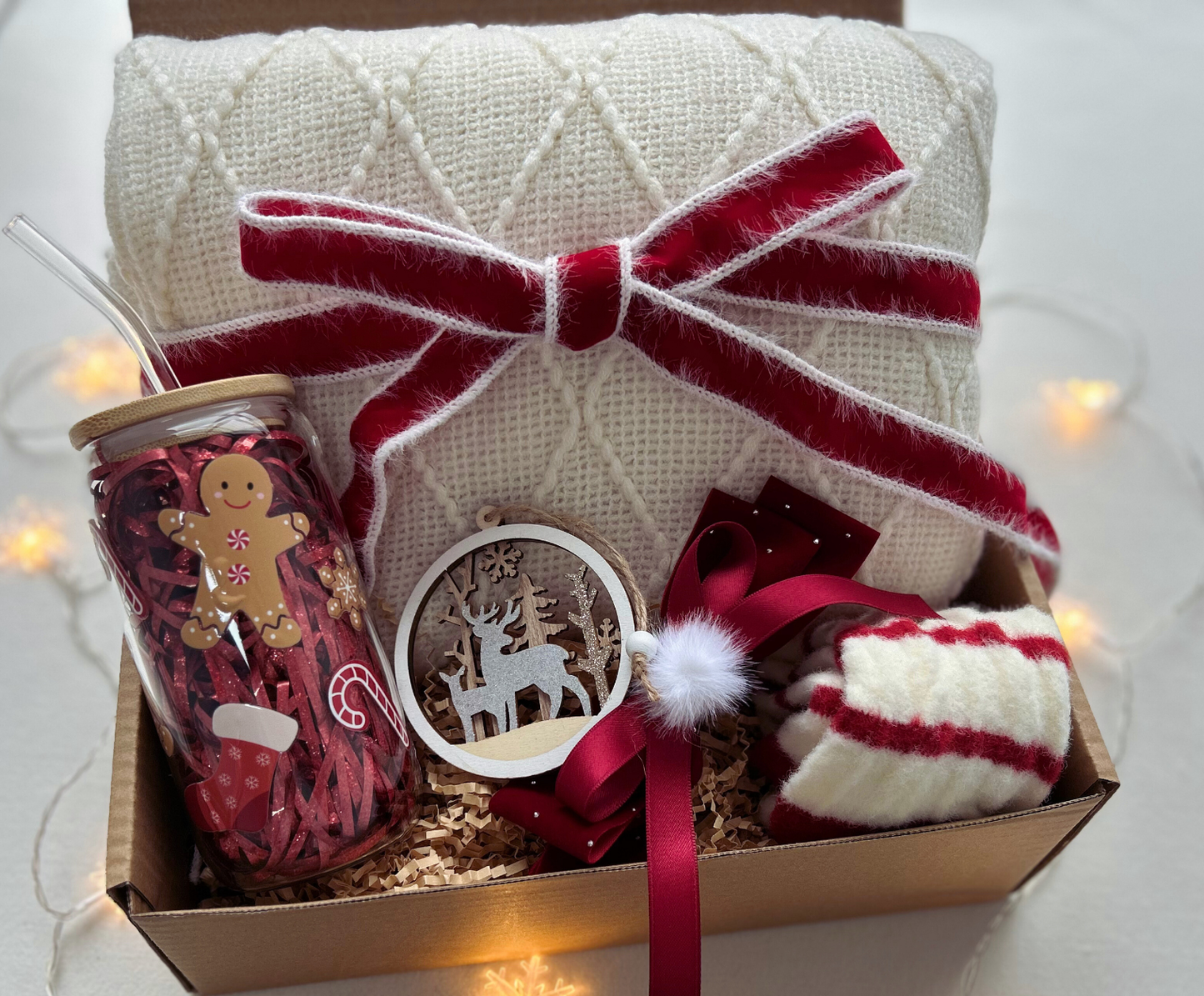 Christmas Gift Baskets for Her with Gingerbread Man Tumbler and Cozy Socks