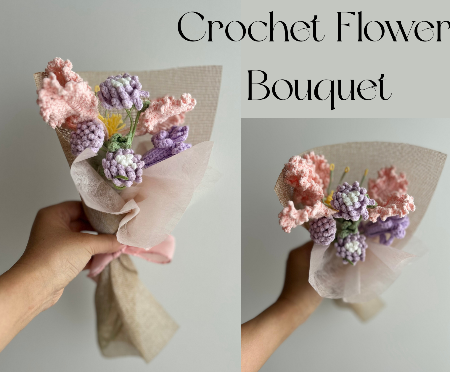 Luxury Pink & Lavender Wellness Gift: Handmade Crochet Bouquet & Cozy Essentials for Her Basketful Gifts