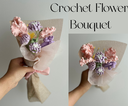 Luxury Pink & Lavender Wellness Gift: Handmade Crochet Bouquet & Cozy Essentials for Her Basketful Gifts