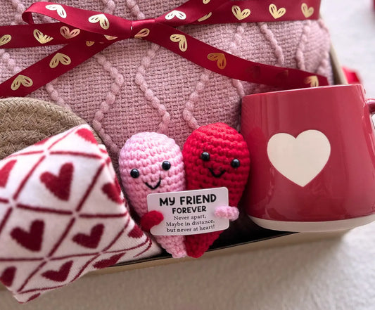 Galentine’s Day Gift Basket for Best Friend – Cozy Blanket, Heart Mug, Socks & Crochet Heart Basketful Gifts