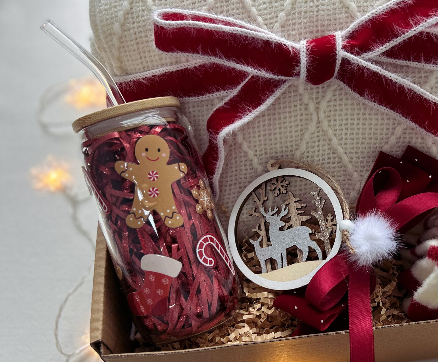 Christmas Gift Baskets for Her with Gingerbread Man Tumbler and Cozy Socks