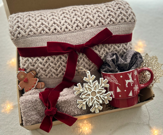 Christmas Gift Basket for Women with Cozy Blanket & Socks