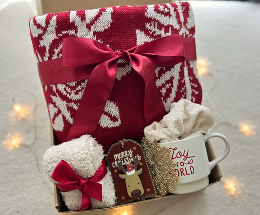 Christmas Gift Basket for Women with Chritmas Snowflake Blanket